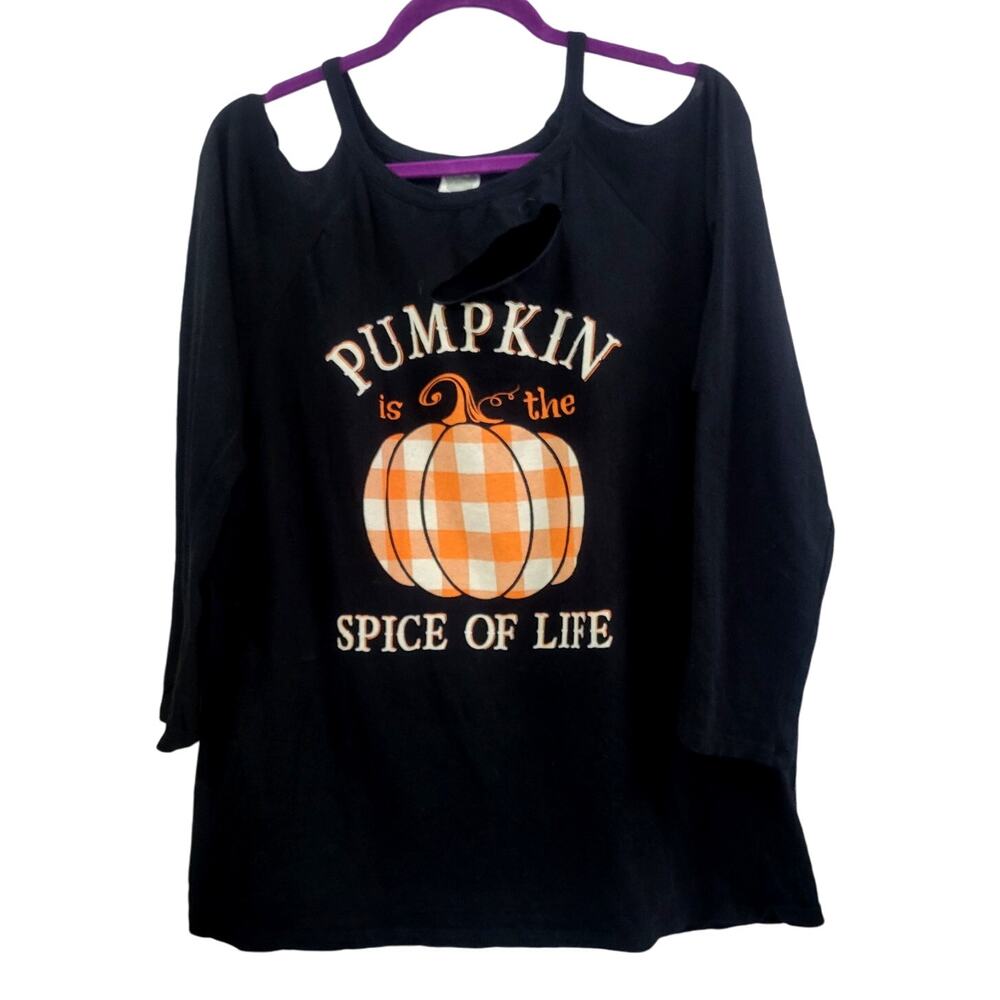 Color Bear Pumpkin Distressed Women's Cold Shoulder‎ Tee Size 2XL